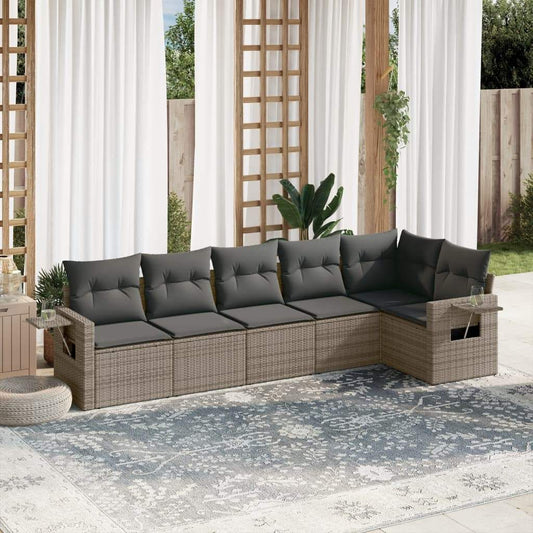 Set Divano da Giardino 6 pz con Cuscini Grigio in Polyrattan - homemem39