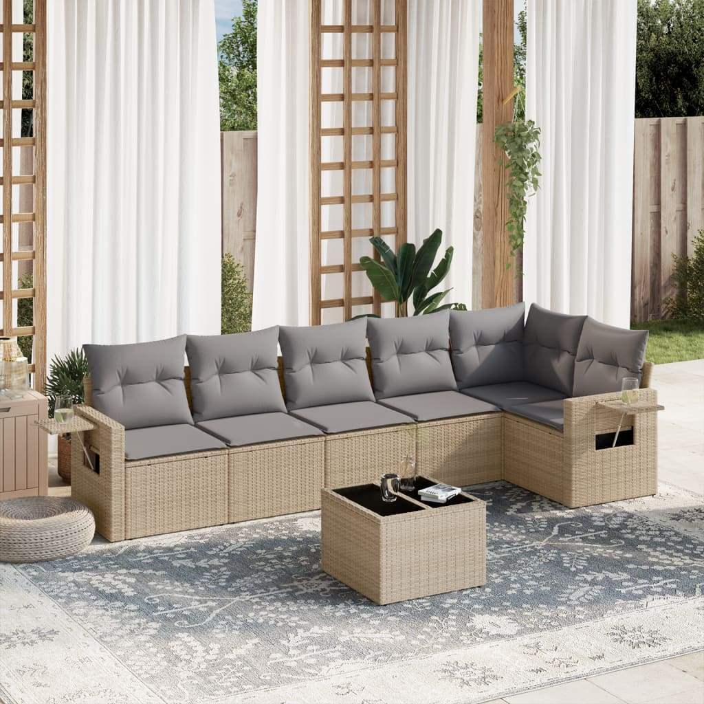 Set Divani da Giardino 7 pz con Cuscini Beige in Polyrattan - homemem39