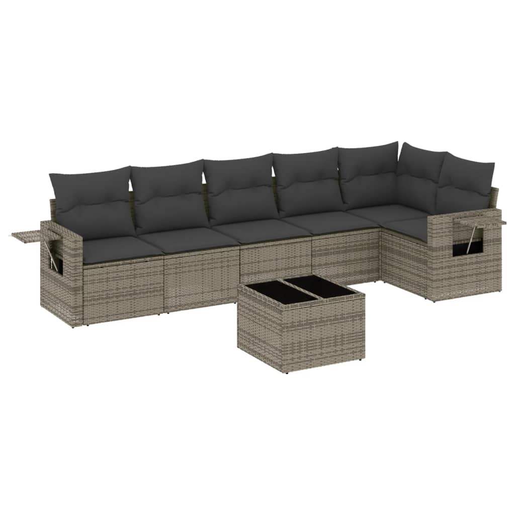 Set Divani da Giardino 7 pz con Cuscini Grigio in Polyrattan - homemem39