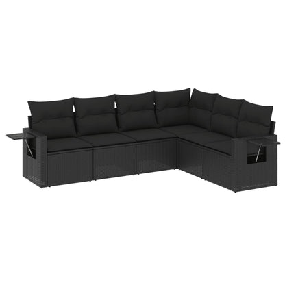 Set Divano da Giardino 6 pz con Cuscini Nero in Polyrattan