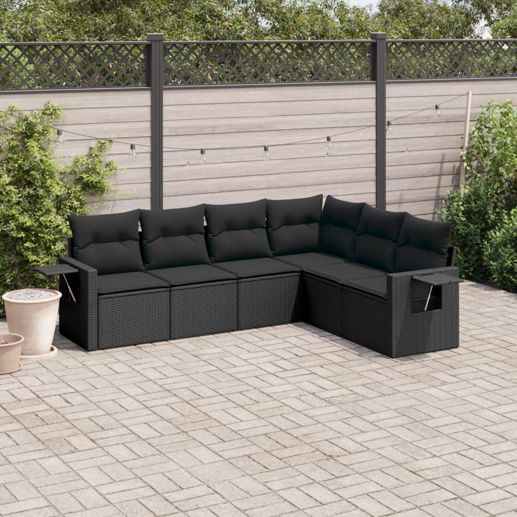 Set Divano da Giardino 6 pz con Cuscini Nero in Polyrattan - homemem39