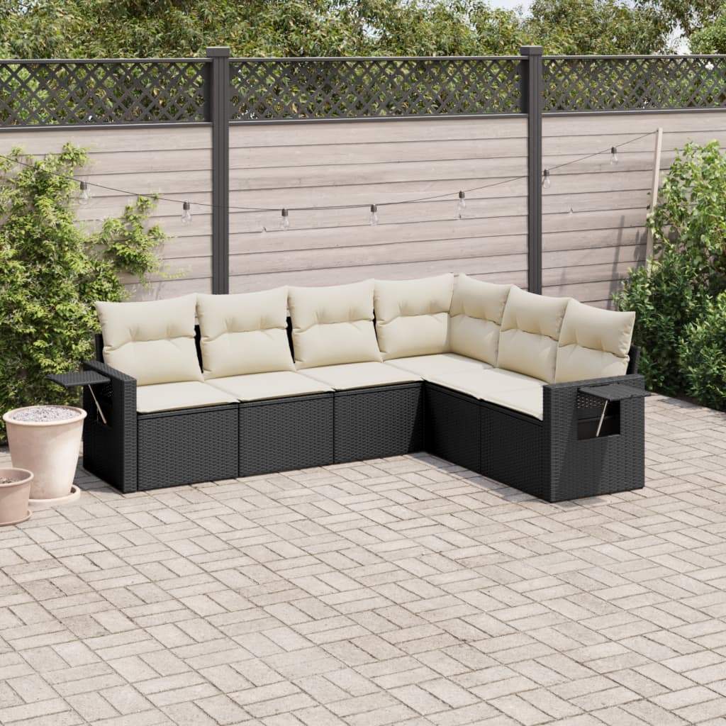 Set Divano da Giardino 6 pz con Cuscini Nero in Polyrattan - homemem39