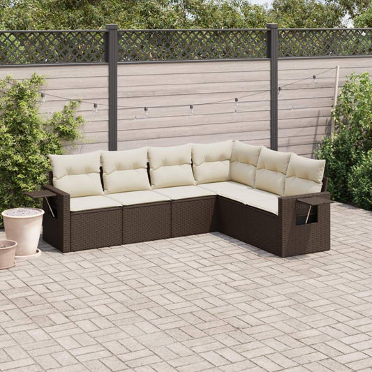 Set Divano da Giardino 6 pz con Cuscini Marrone in Polyrattan - homemem39