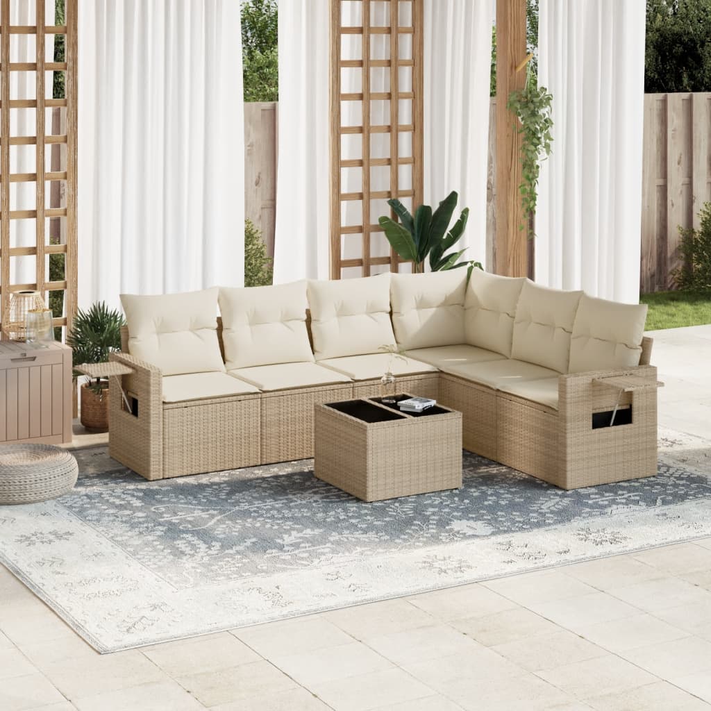 Set Divani da Giardino 7 pz con Cuscini Beige in Polyrattan | homemem39