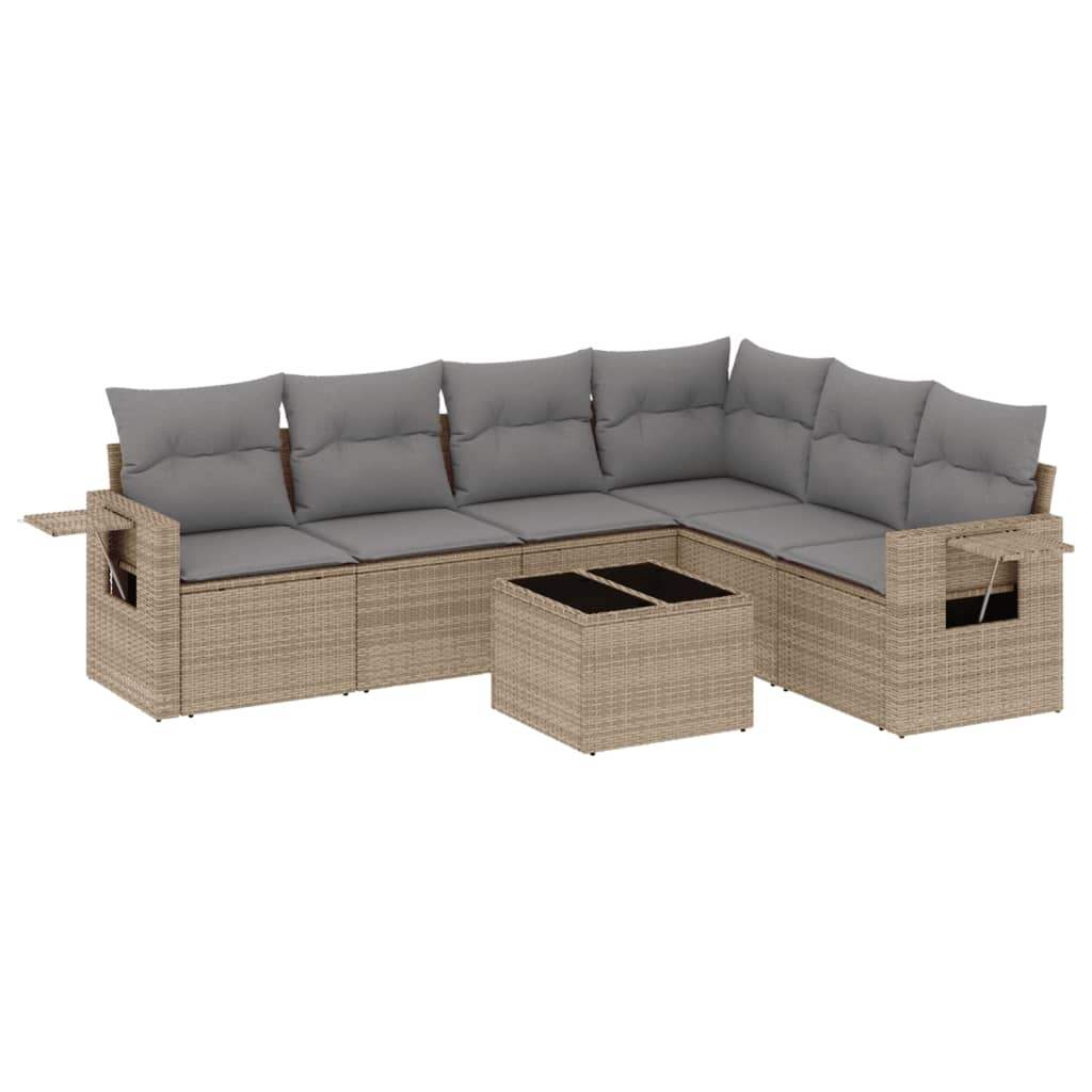 Set Divani da Giardino 7 pz con Cuscini Beige in Polyrattan - homemem39