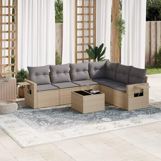 Set Divani da Giardino 7 pz con Cuscini Beige in Polyrattan - homemem39