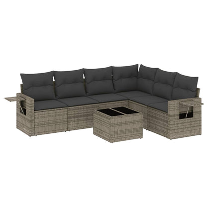 Set Divani da Giardino 7 pz con Cuscini Grigio in Polyrattan
