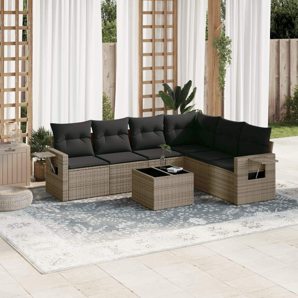 Set Divani da Giardino 7 pz con Cuscini Grigio in Polyrattan - homemem39