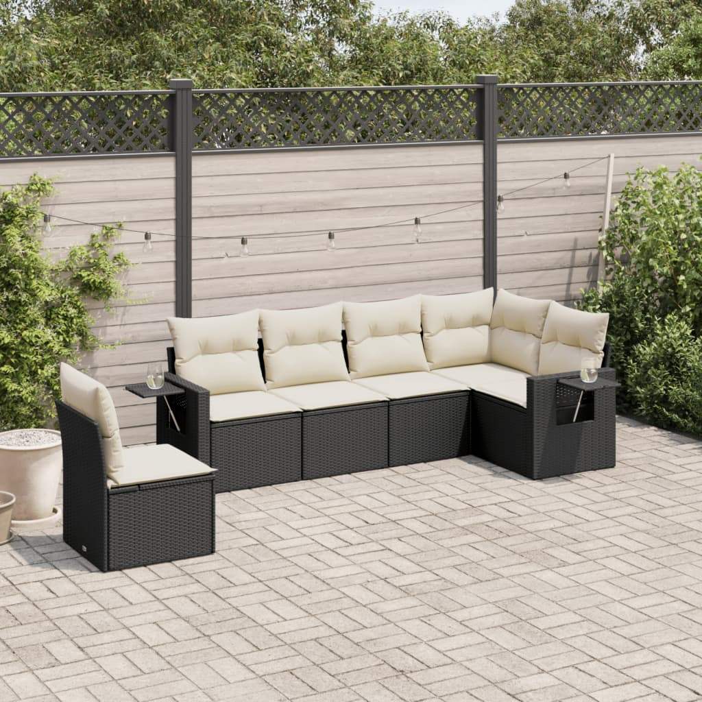 Set Divano da Giardino 6 pz con Cuscini Nero in Polyrattan - homemem39