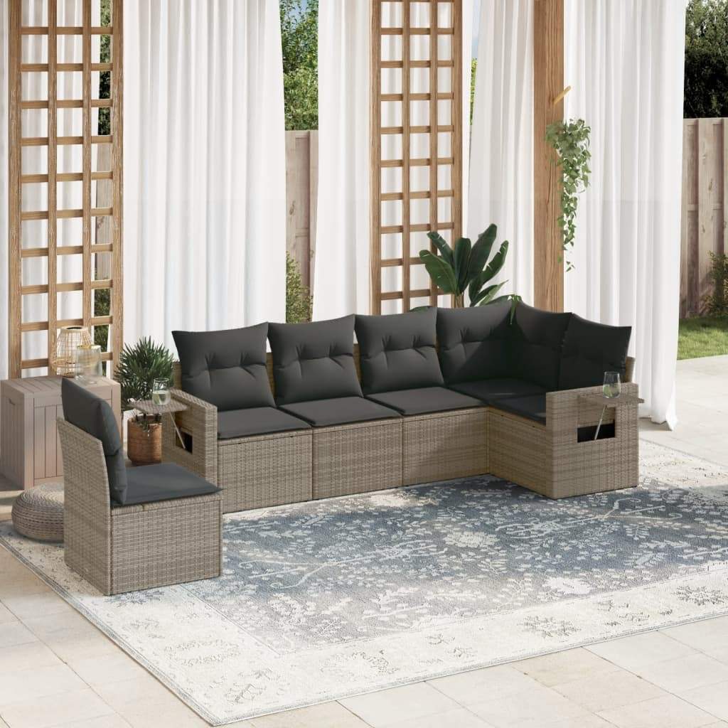 Set Divano da Giardino 6 pz con Cuscini Grigio in Polyrattan - homemem39