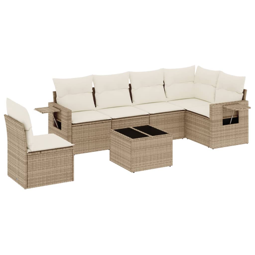 Set Divani da Giardino 7 pz con Cuscini Beige in Polyrattan | homemem39