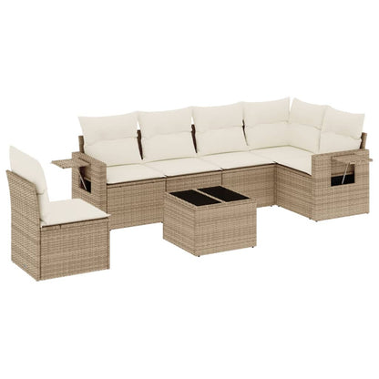 Set Divani da Giardino 7 pz con Cuscini Beige in Polyrattan | homemem39