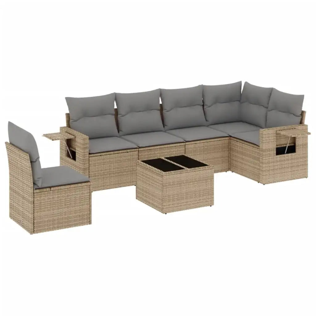 Set Divani da Giardino 7 pz con Cuscini Beige in Polyrattan - homemem39