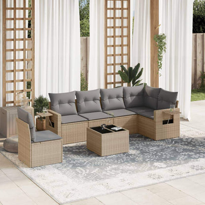 Set Divani da Giardino 7 pz con Cuscini Beige in Polyrattan - homemem39