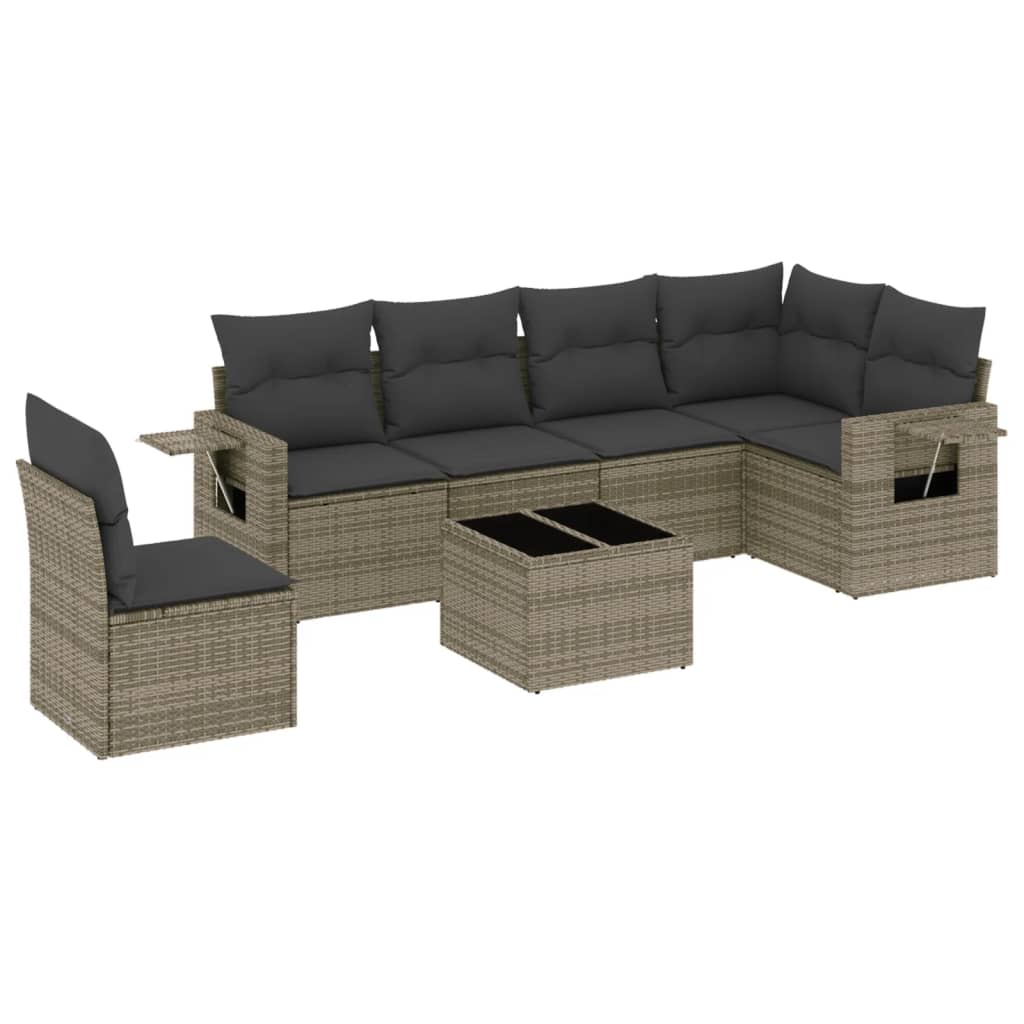 Set Divani da Giardino 7 pz con Cuscini Grigio in Polyrattan