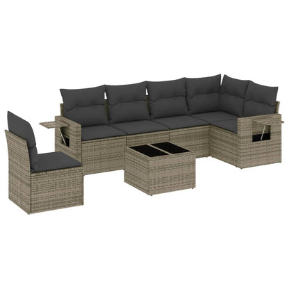 Set Divani da Giardino 7 pz con Cuscini Grigio in Polyrattan