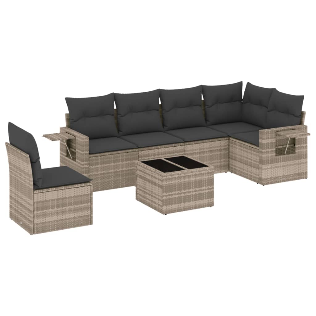 Set Divani da Giardino 7pz con Cuscini Grigio Chiaro Polyrattan | homemem39