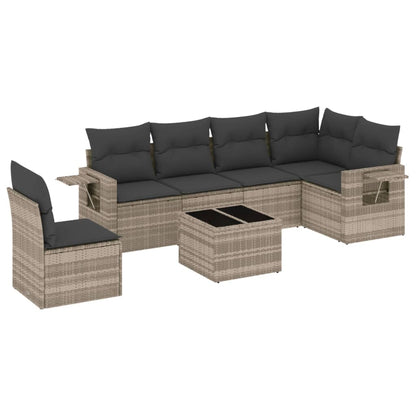 Set Divani da Giardino 7pz con Cuscini Grigio Chiaro Polyrattan | homemem39