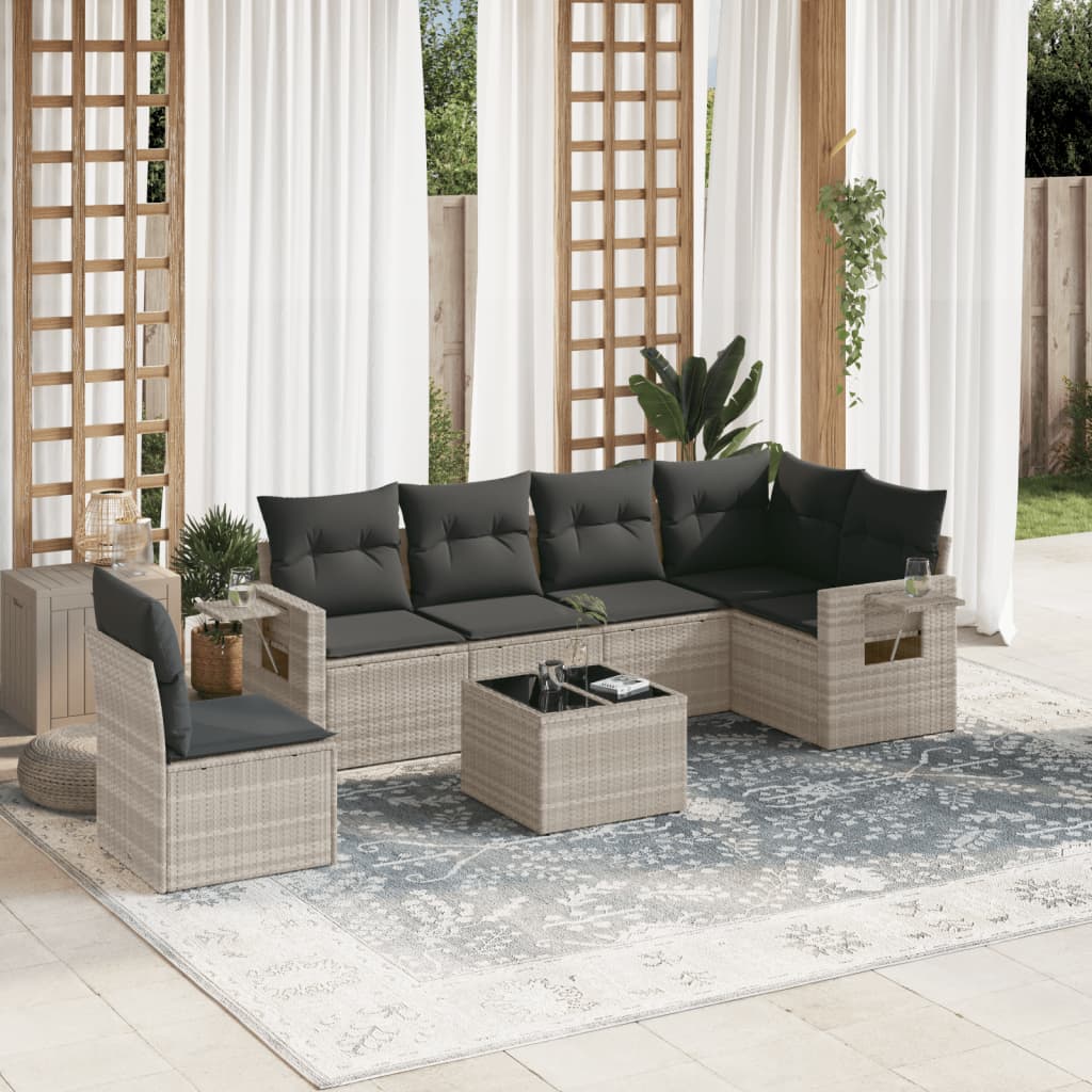 Set Divani da Giardino 7pz con Cuscini Grigio Chiaro Polyrattan | homemem39