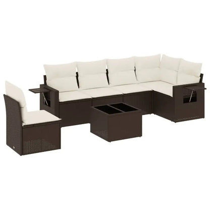 Set Divani da Giardino 7 pz con Cuscini Marrone in Polyrattan - homemem39