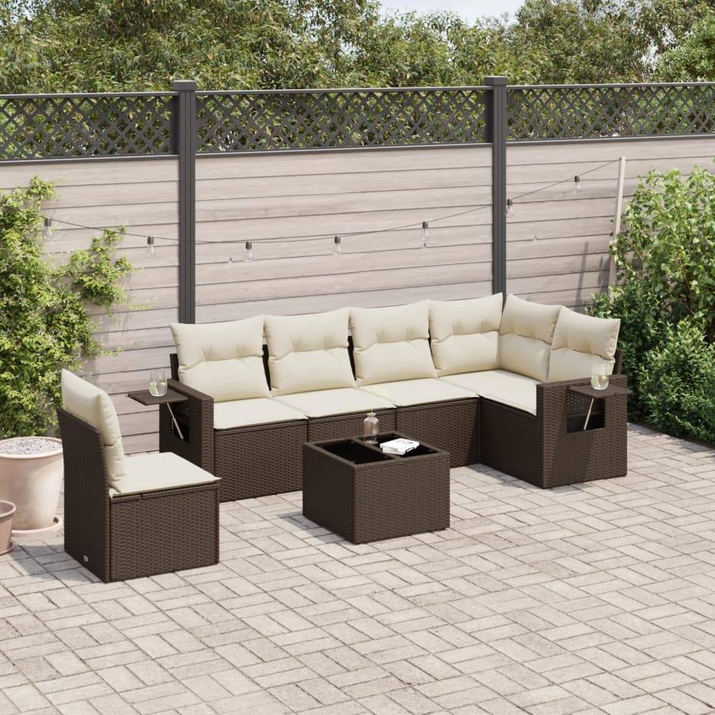 Set Divani da Giardino 7 pz con Cuscini Marrone in Polyrattan - homemem39