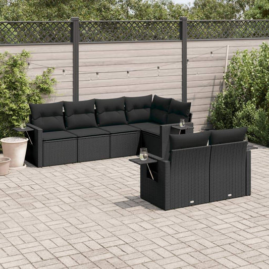 Set Divani da Giardino con Cuscini 7pz Nero Polyrattan - homemem39
