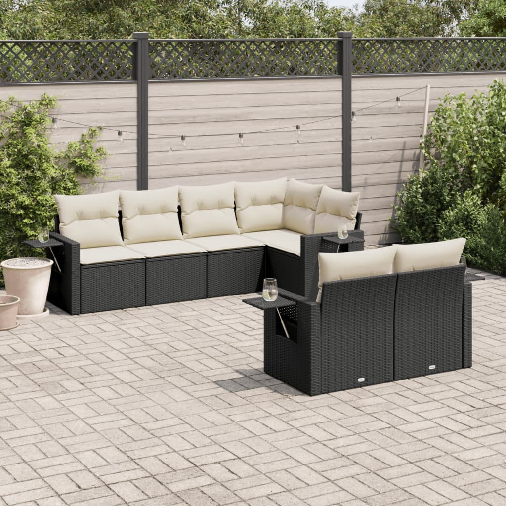 Set Divani da Giardino con Cuscini 7pz Nero Polyrattan | homemem39