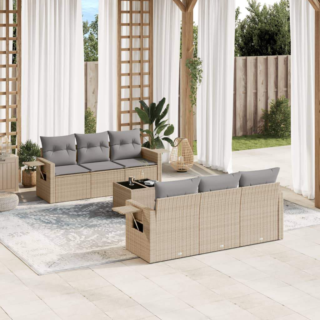Set Divani da Giardino 7 pz con Cuscini Beige in Polyrattan - homemem39
