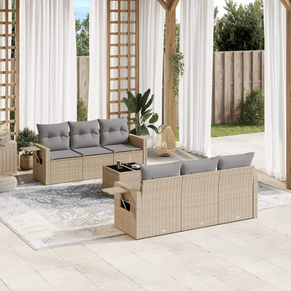 Set Divani da Giardino 7 pz con Cuscini Beige in Polyrattan - homemem39
