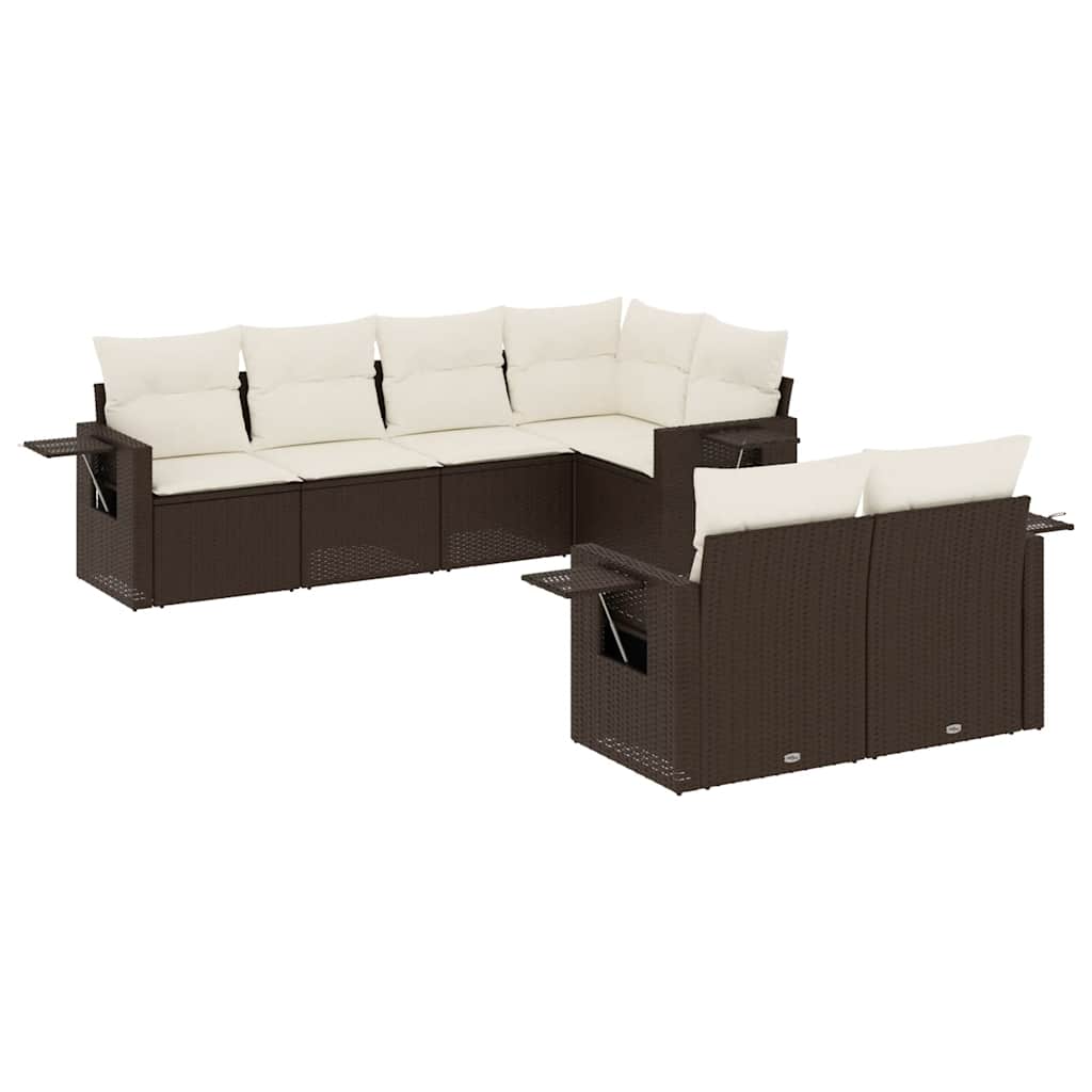 Set Divani da Giardino 7 pz con Cuscini Marrone in Polyrattan