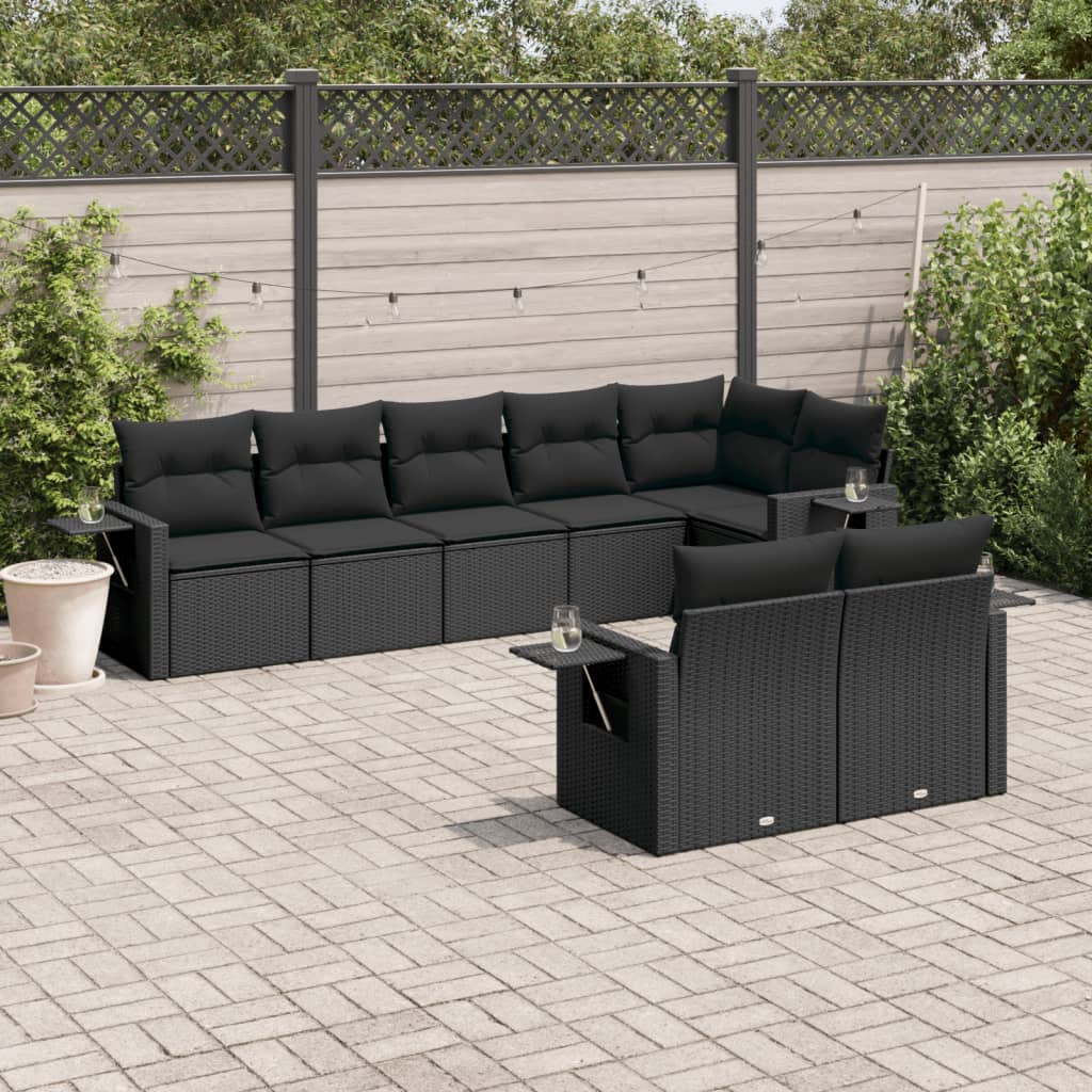 Set Divani da Giardino con Cuscini 8 pz Nero in Polyrattan | homemem39