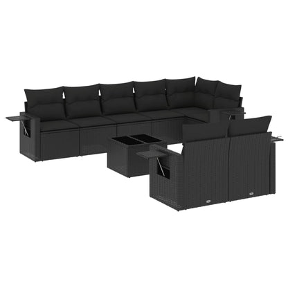 Set Divani da Giardino 9 pz con Cuscini Nero in Polyrattan | homemem39