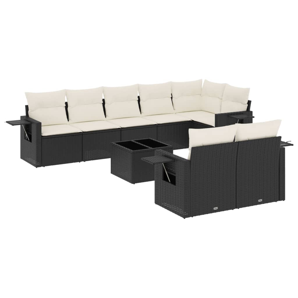 Set Divani da Giardino 9 pz con Cuscini Nero in Polyrattan