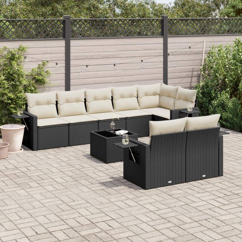 Set Divani da Giardino 9 pz con Cuscini Nero in Polyrattan - homemem39