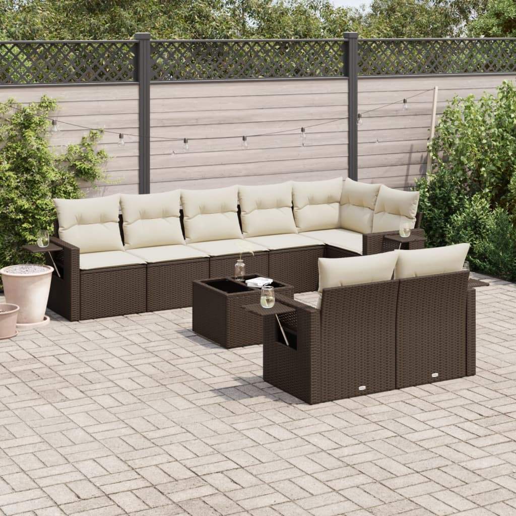 Set Divani da Giardino 9pz con Cuscini Marrone in Polyrattan - homemem39