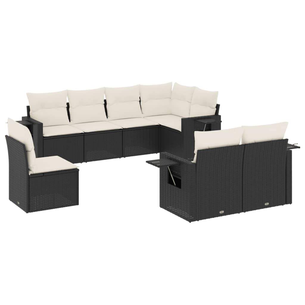 Set Divani da Giardino con Cuscini 8 pz Nero in Polyrattan - homemem39