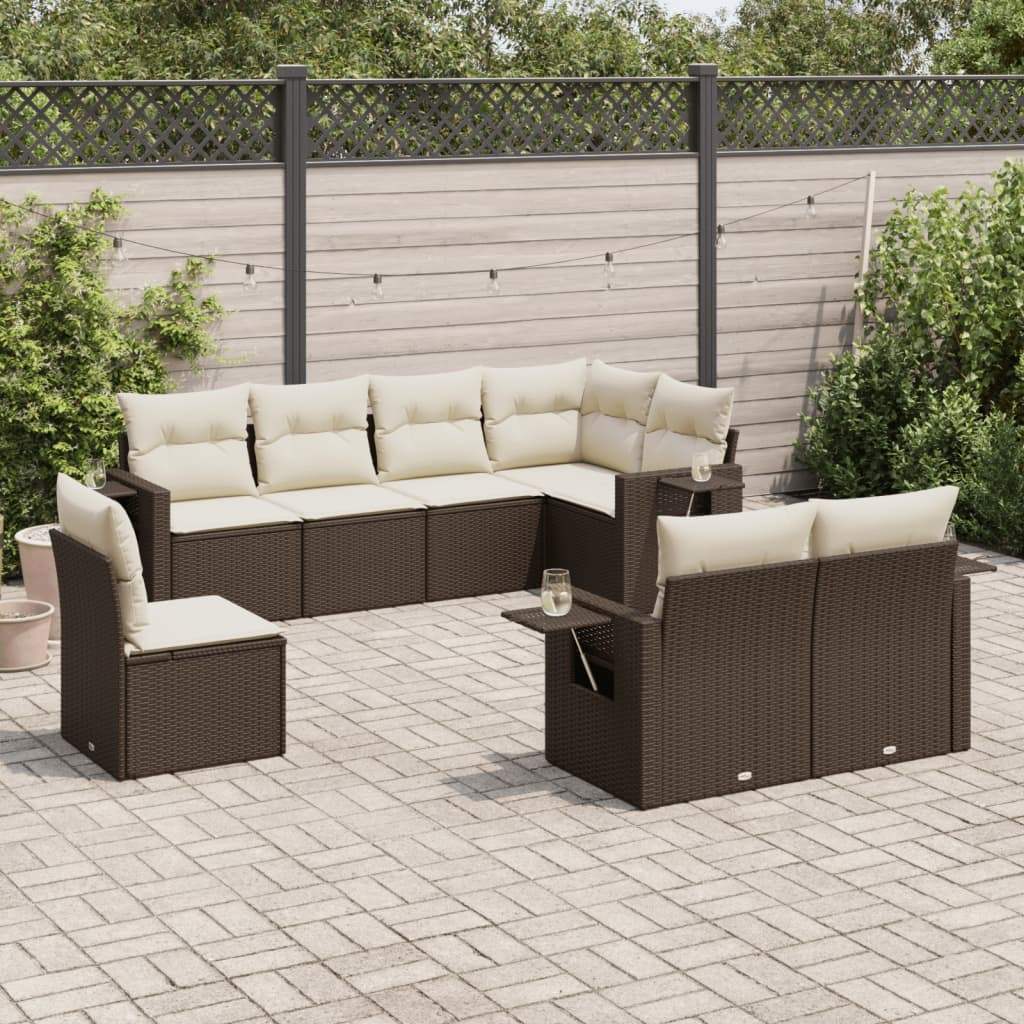 Set Divani da Giardino 8 pz con Cuscini Marrone in Polyrattan - homemem39