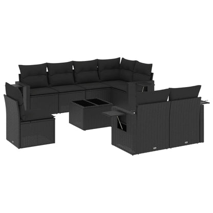 Set Divani da Giardino 9 pz con Cuscini Nero in Polyrattan | homemem39