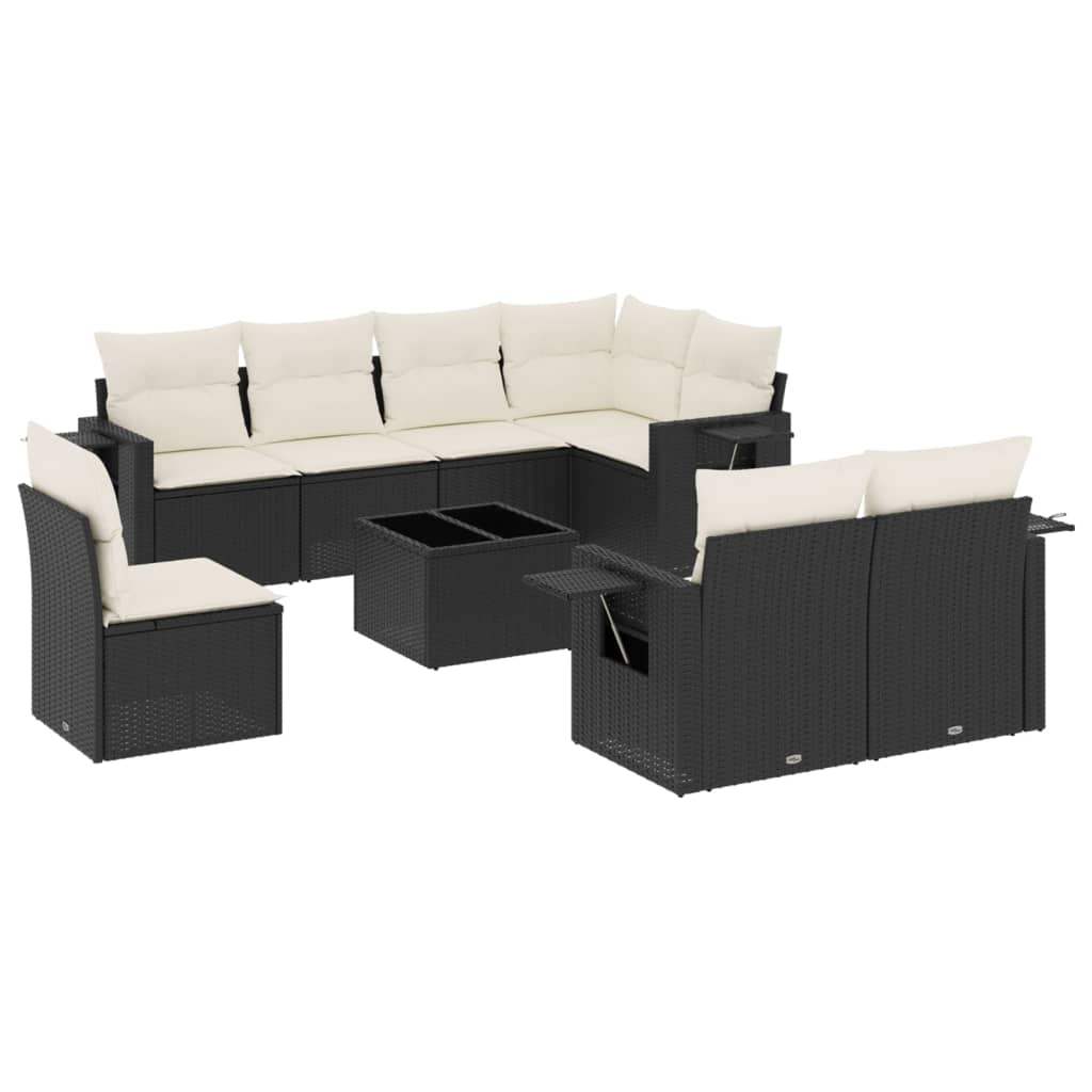 Set Divani da Giardino 9 pz con Cuscini Nero in Polyrattan - homemem39