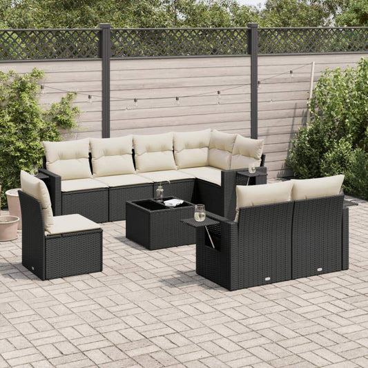 Set Divani da Giardino 9 pz con Cuscini Nero in Polyrattan - homemem39