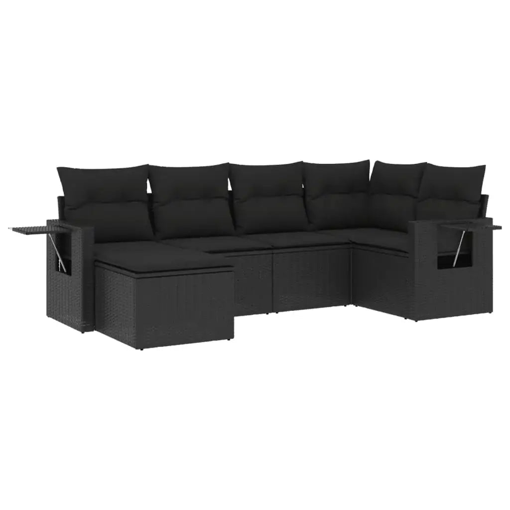 Set Divano da Giardino 6 pz con Cuscini Nero in Polyrattan - homemem39