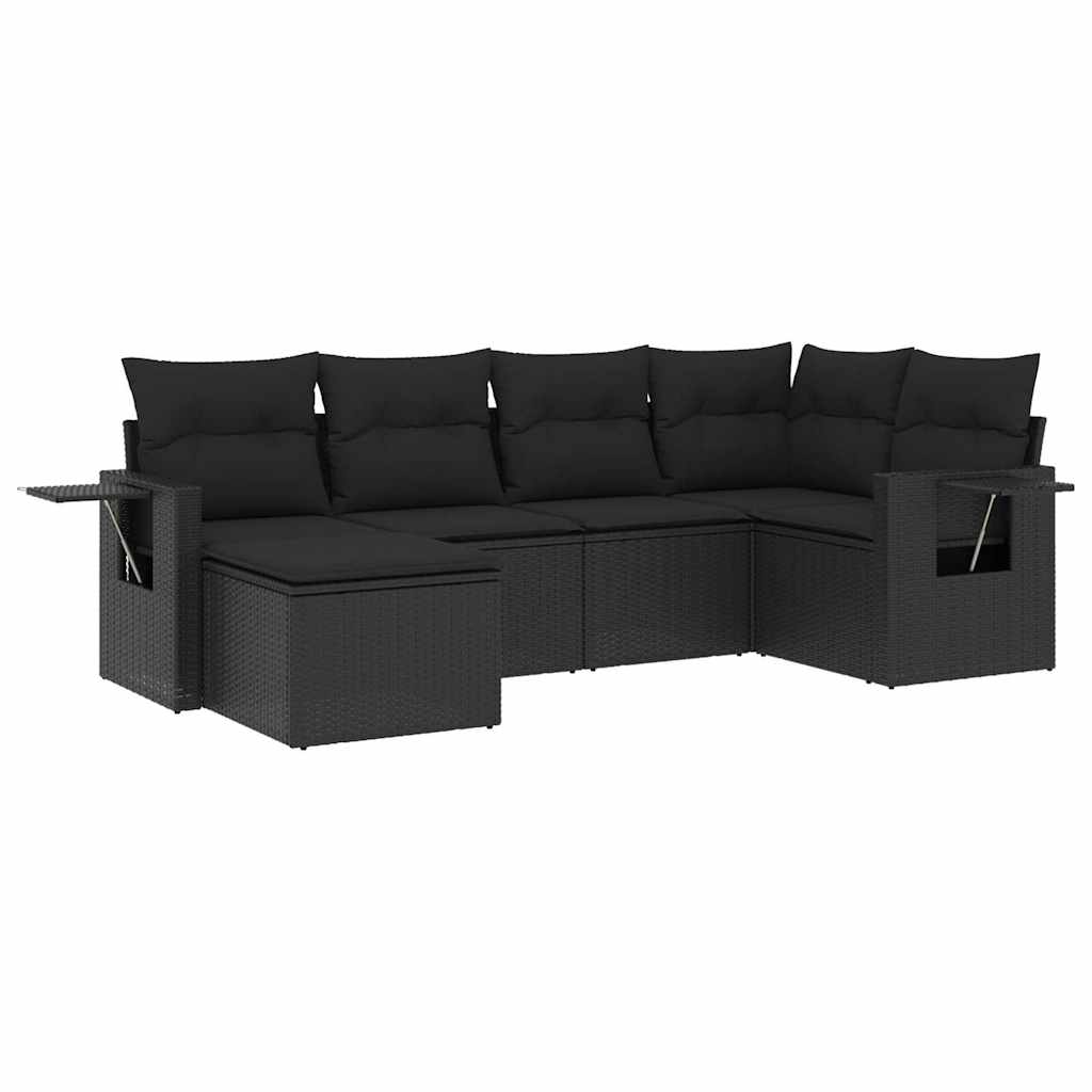 Set Divano da Giardino 6 pz con Cuscini Nero in Polyrattan