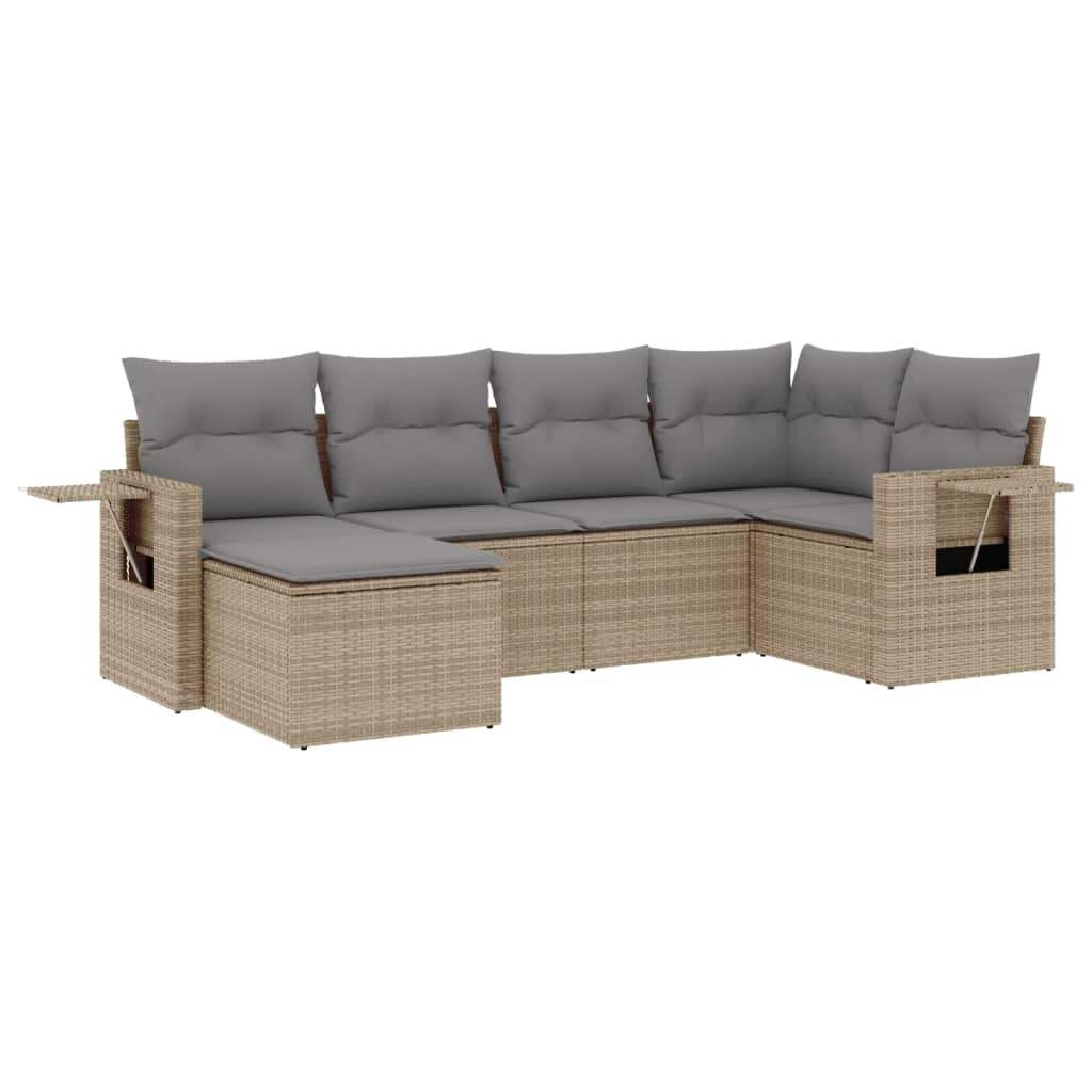 Set Divano da Giardino 6 pz con Cuscini Beige in Polyrattan - homemem39