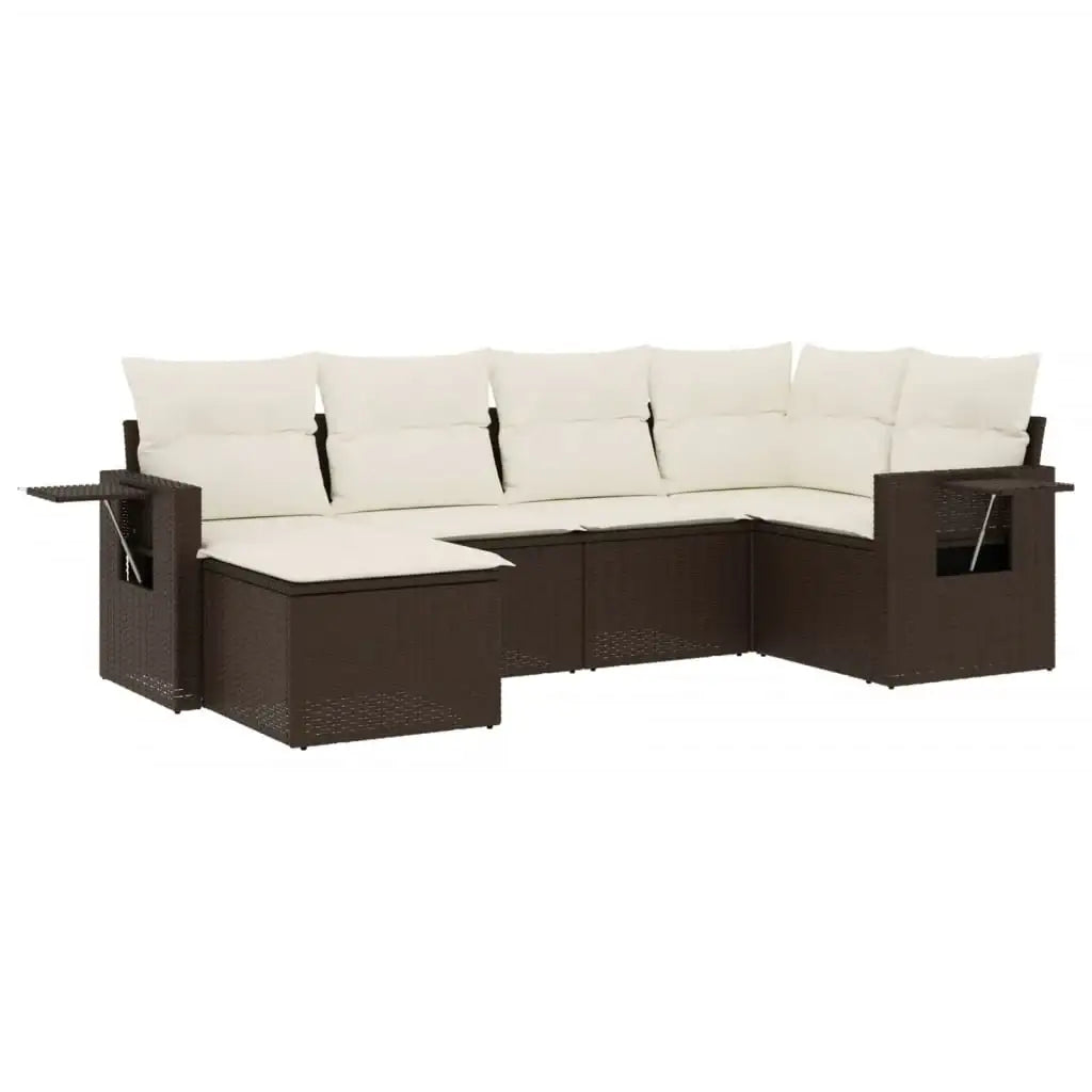 Set Divano da Giardino 6 pz con Cuscini Marrone in Polyrattan - homemem39