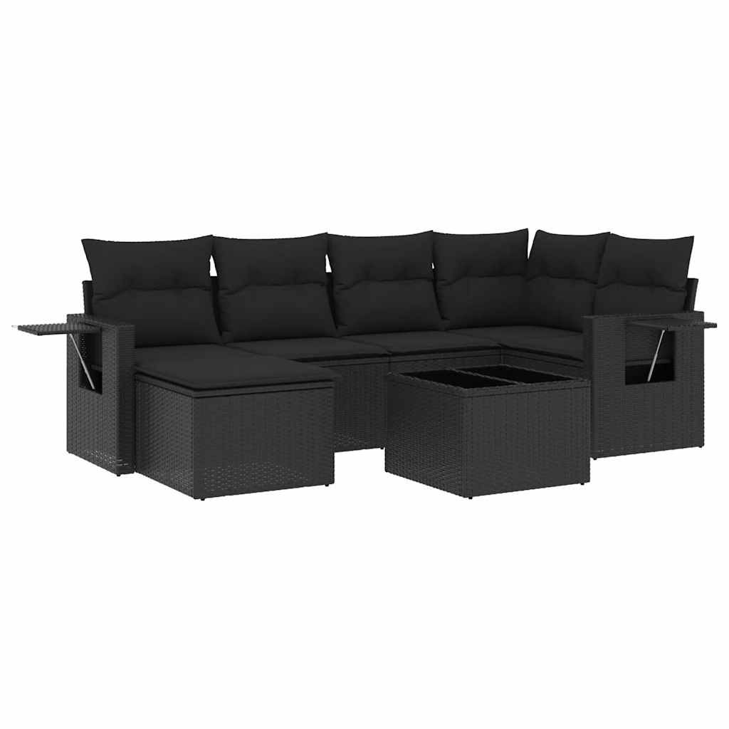 Set Divani da Giardino con Cuscini 7pz Nero Polyrattan