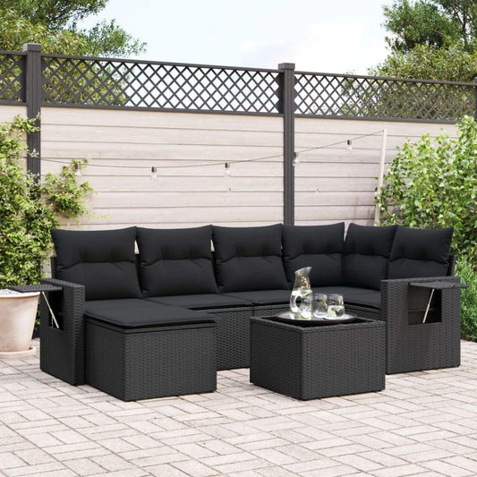 Set Divani da Giardino con Cuscini 7pz Nero Polyrattan - homemem39
