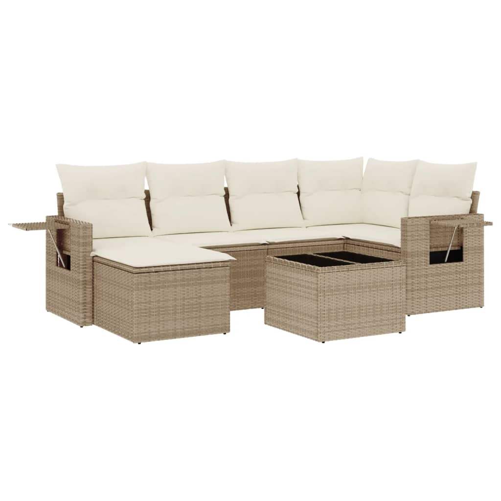 Set Divani da Giardino 7 pz con Cuscini Beige in Polyrattan - homemem39