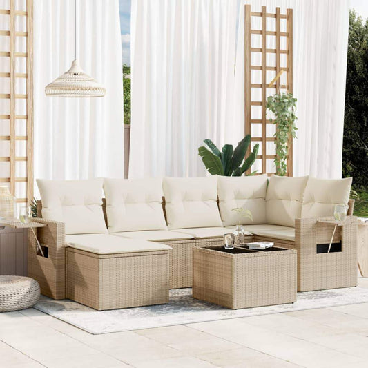 Set Divani da Giardino 7 pz con Cuscini Beige in Polyrattan - homemem39