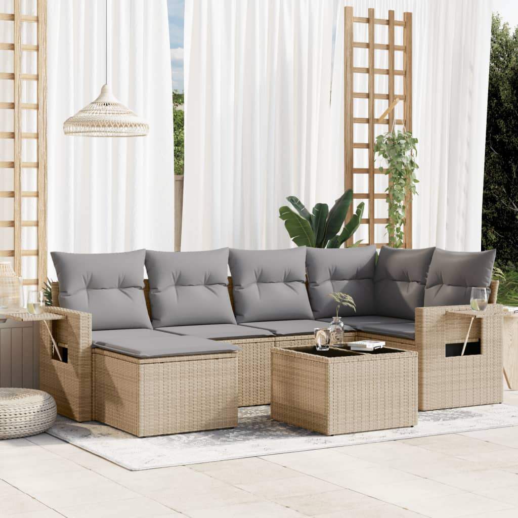 Set Divani da Giardino 7 pz con Cuscini Beige in Polyrattan - homemem39