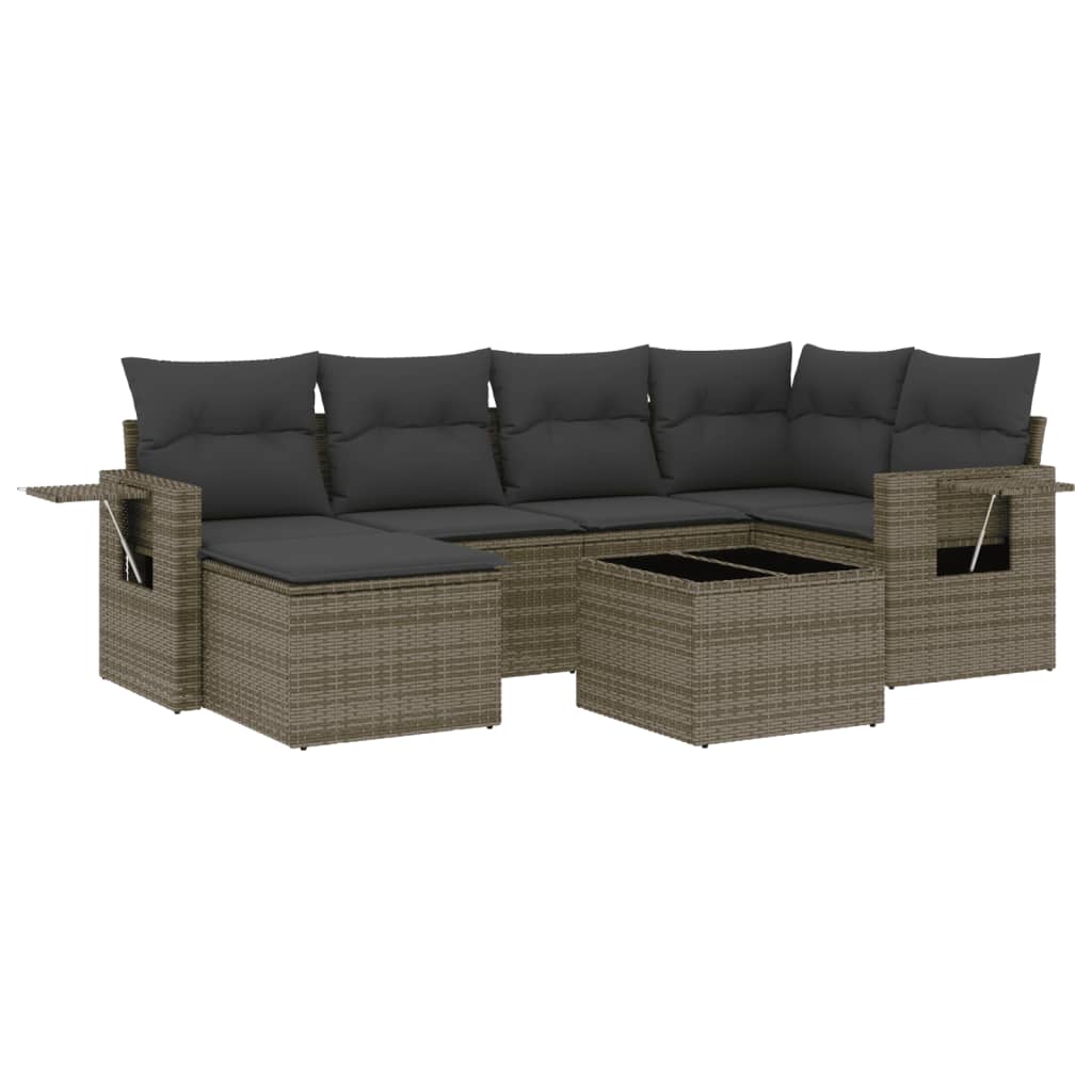 Set Divani da Giardino 7 pz con Cuscini Grigio in Polyrattan